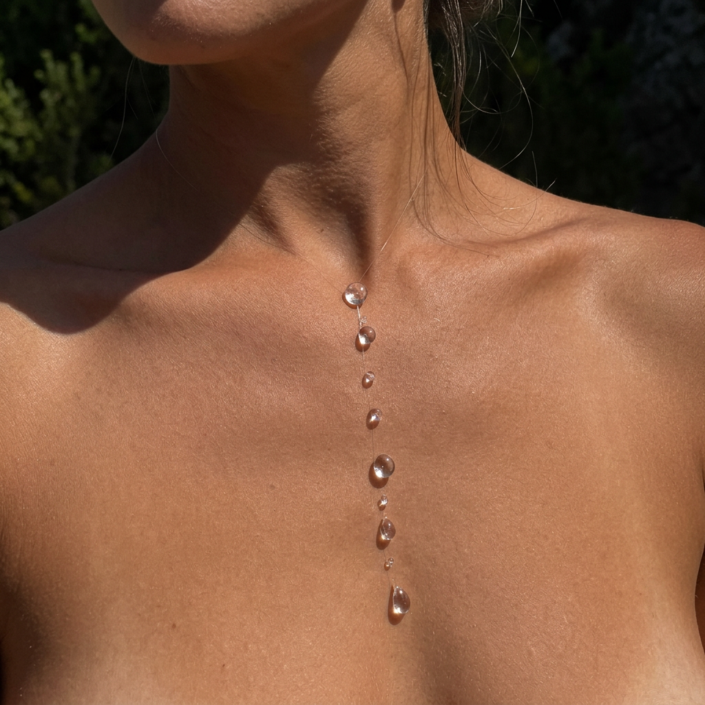 Teardrop Clear Pendant Necklace with Alternating Bead Sizes — main image