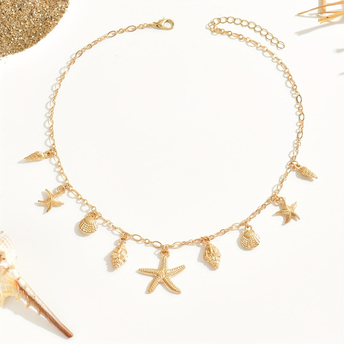 Starfish & Seashell Charm Necklace, Gold-Tone Adjustable Chain