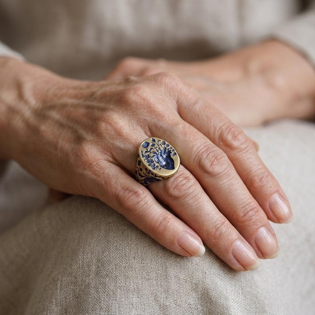 blue blossom vintage gold ring — lifestyle