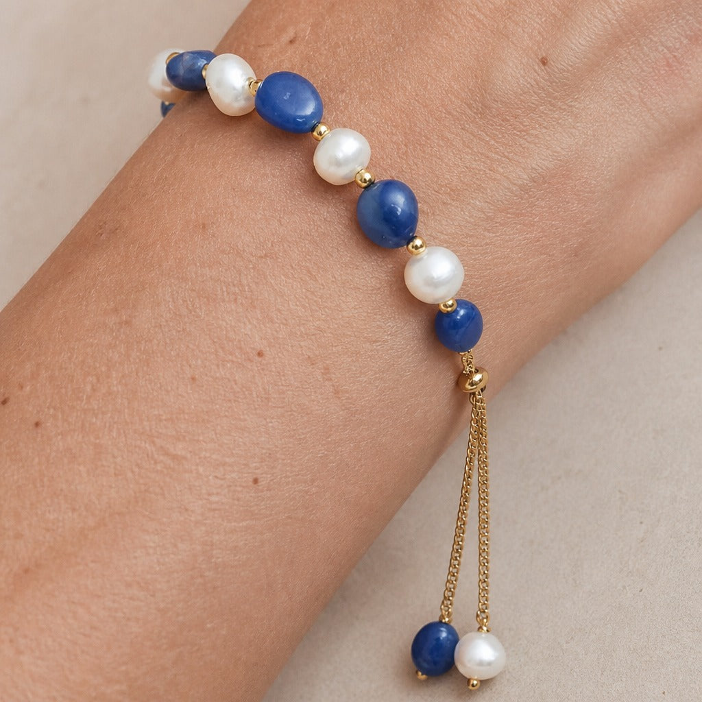 Freshwater Pearl & Beaded Gemstone Bracelet with Tassel Closure — main image