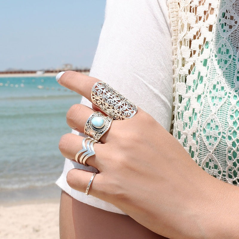 Filigree Scrollwork Full Finger Statement Ring in Sterling Silver 92.5