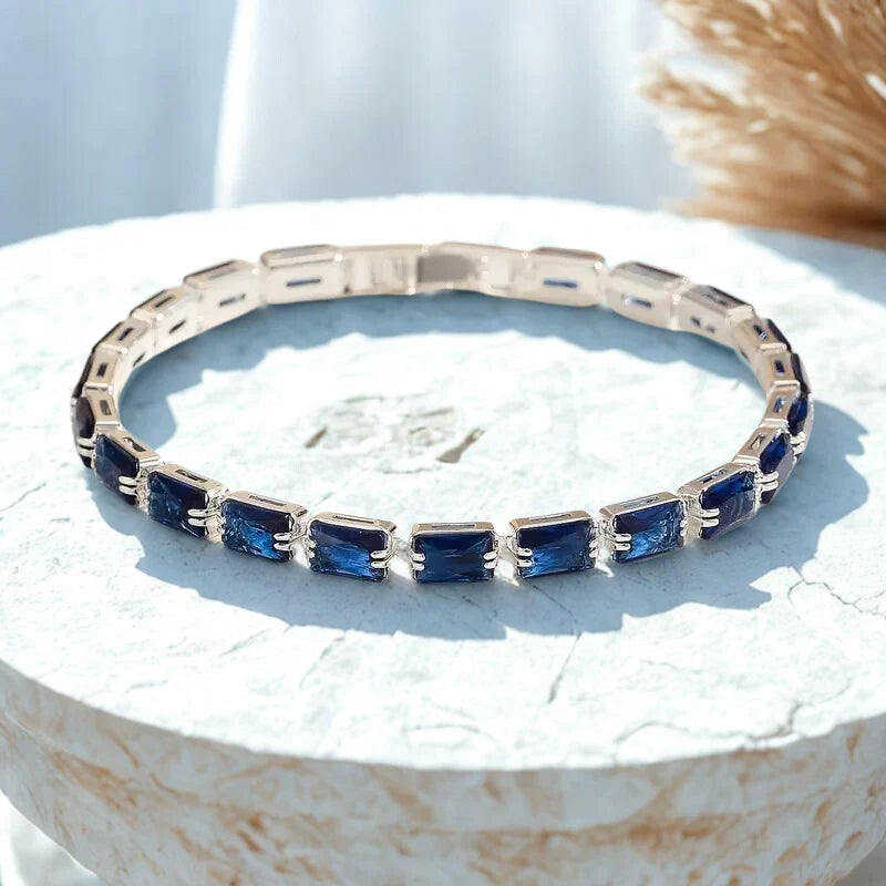 Rectangular Sapphire-Blue Tennis Bracelet with Box Clasp — main image