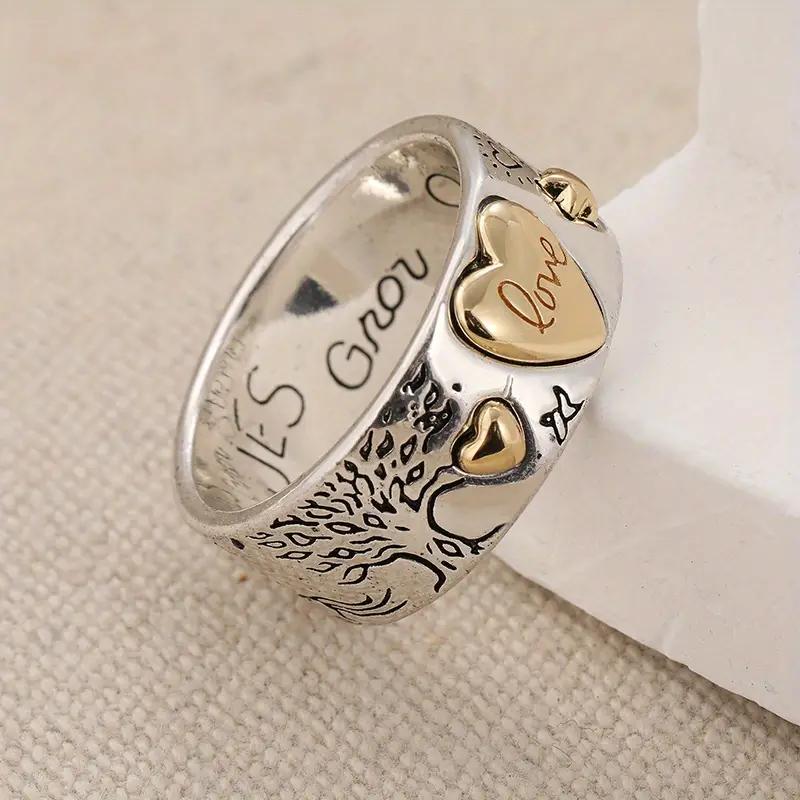 Heart Motif Bohemian Ring with Engraved Two-Tone Band