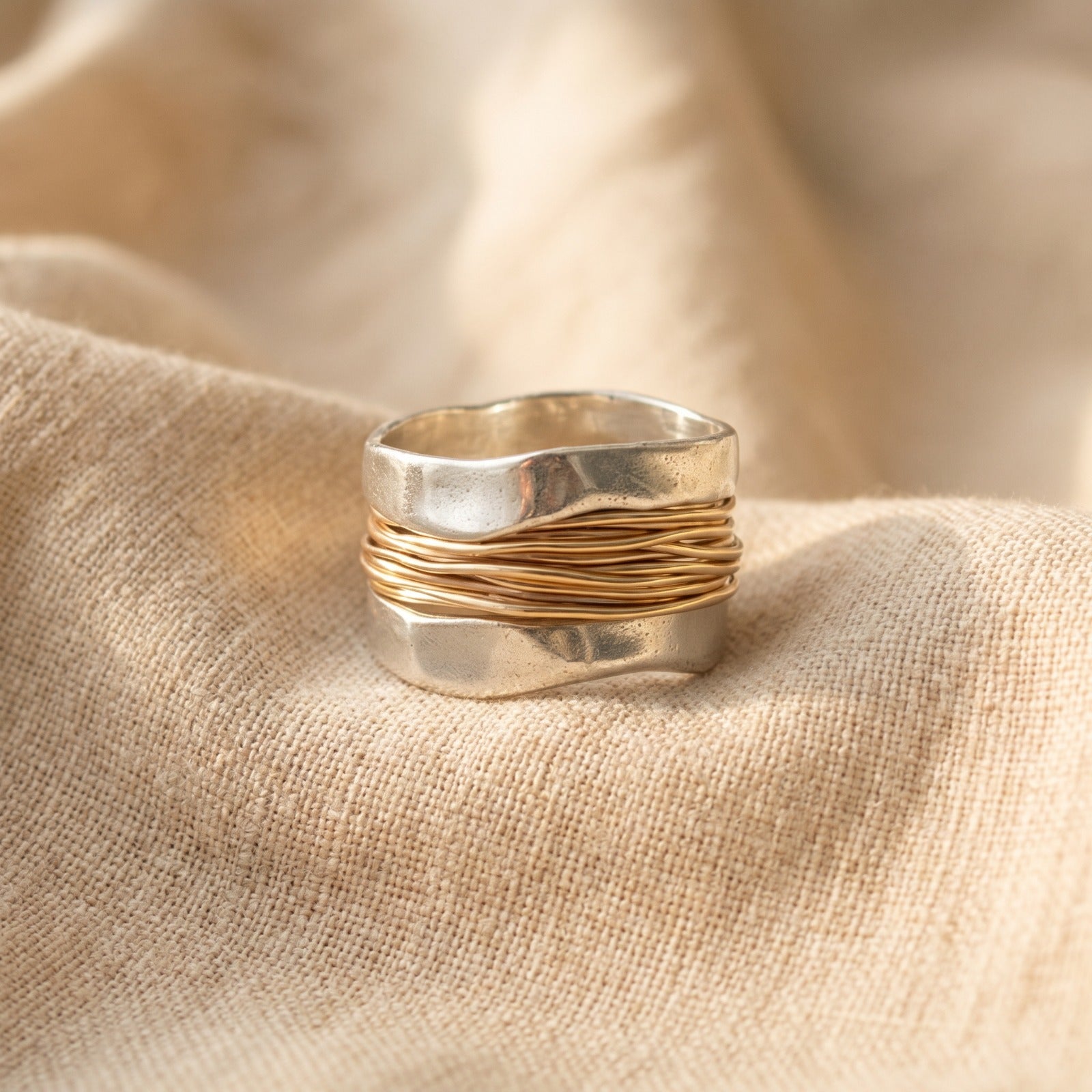 Silver Golden Threads Ring