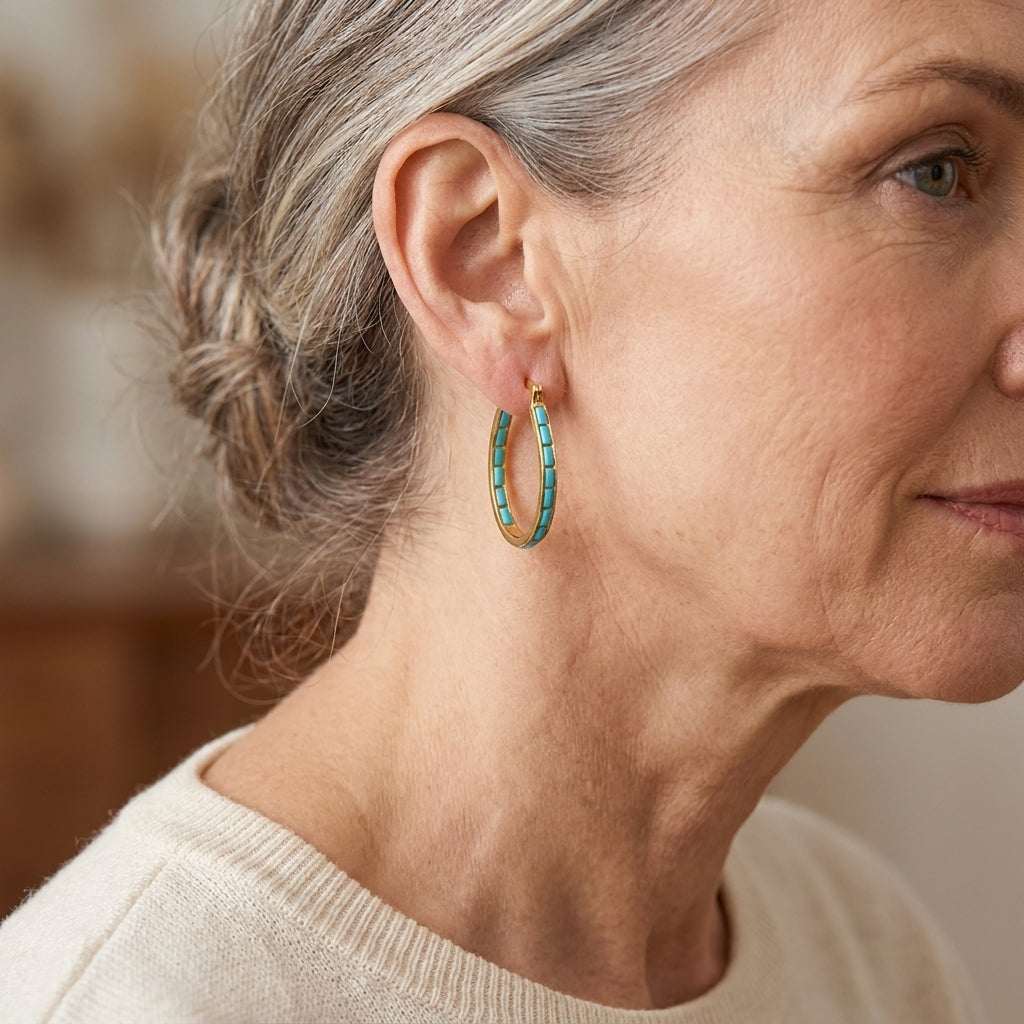 caspian edge hoops gold — lifestyle