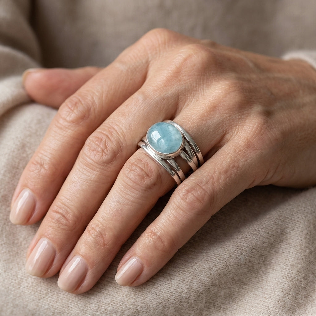 chunky aquamarine wrap ring sterling silver asr9171 ring — lifestyle