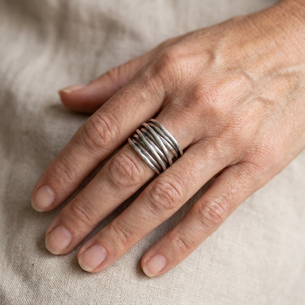 chunky wrap wide band ring sterling silver asr8944 — lifestyle
