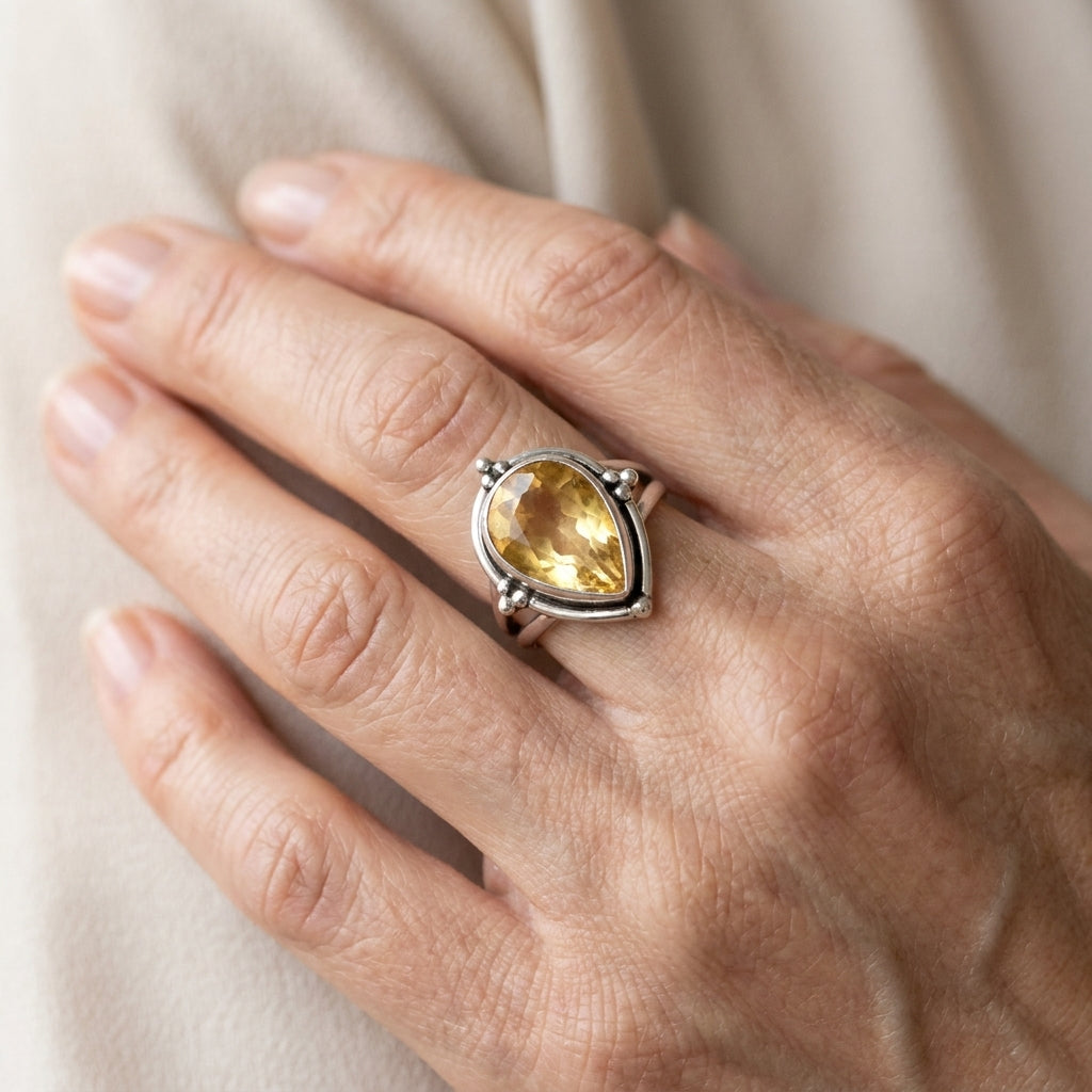 citrine teardrop ring sterling silver asr9491 — lifestyle