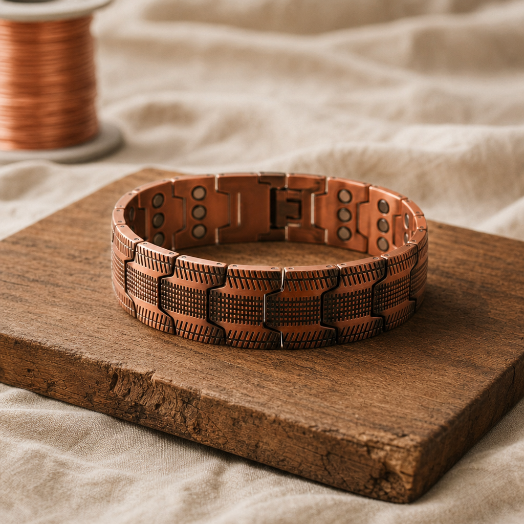 Copper Link Bracelet, 99.9% Pure Copper, Hand-Shaped Textured Segments with Clasp Closure — main image
