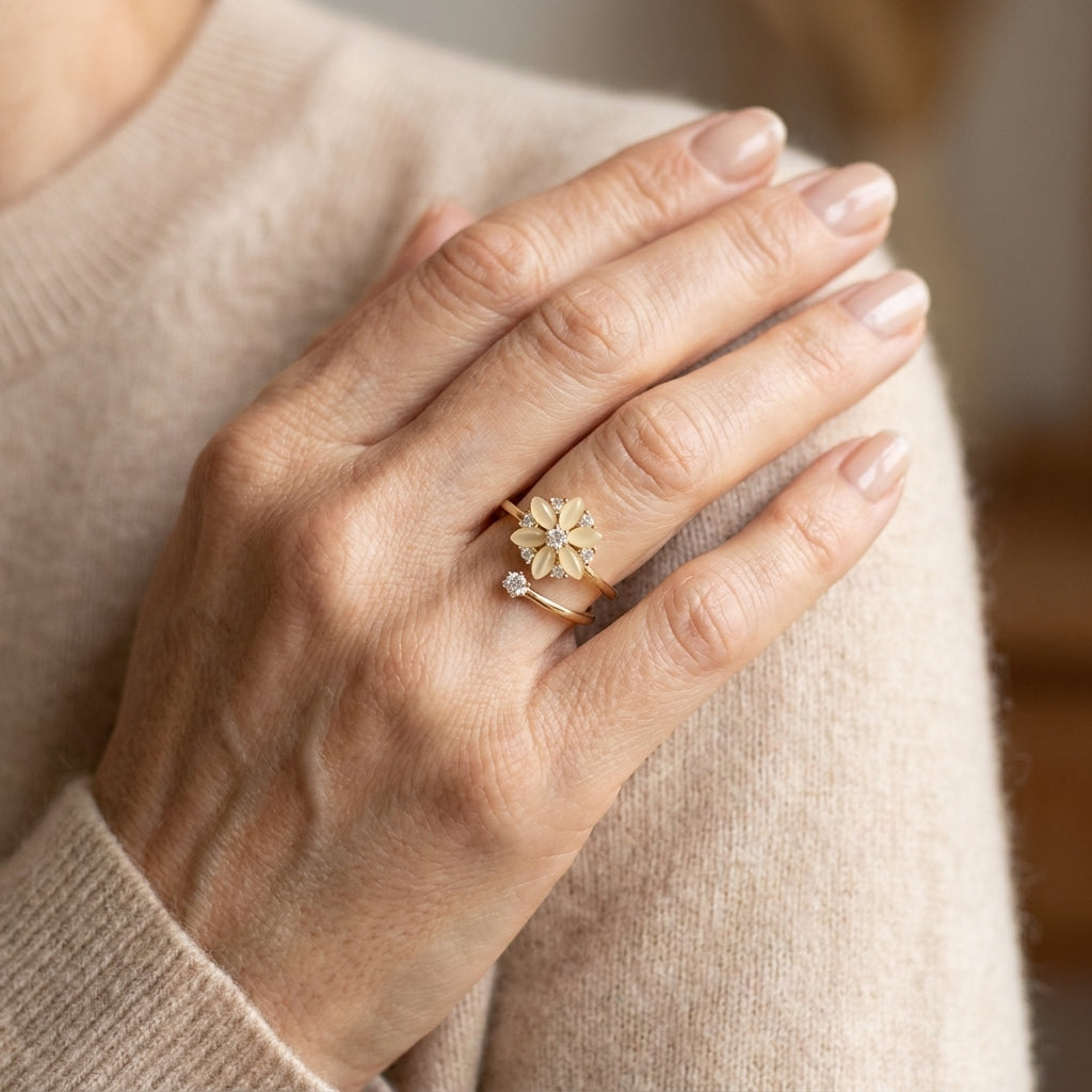 cream opal grace ring — lifestyle
