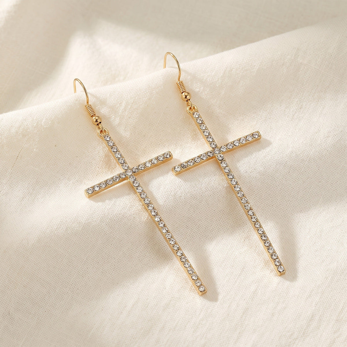 Crystal Cross Dangle Earrings with Gold-Tone Finish — main image