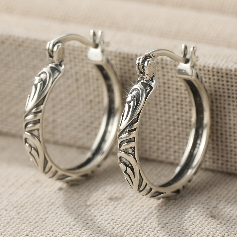 Vintage Filigree Hoop Earrings with Textured Silver-Tone Finish
