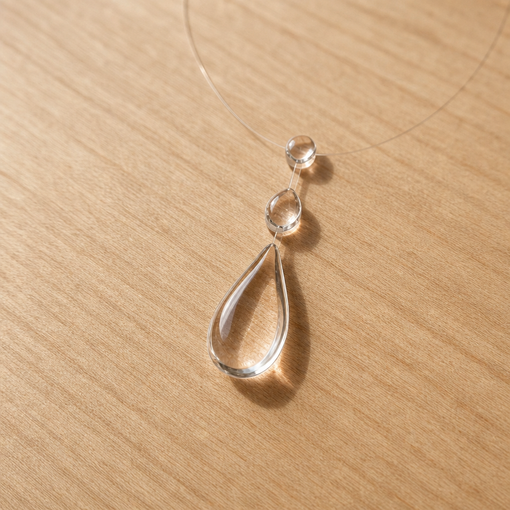 Clear Teardrop Pendant Necklace with Beaded Chain Detail — view 2