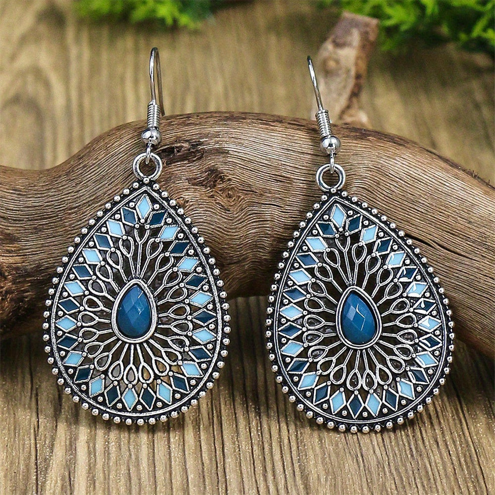 Teardrop Turquoise Drop Earrings with Filigree Detail
