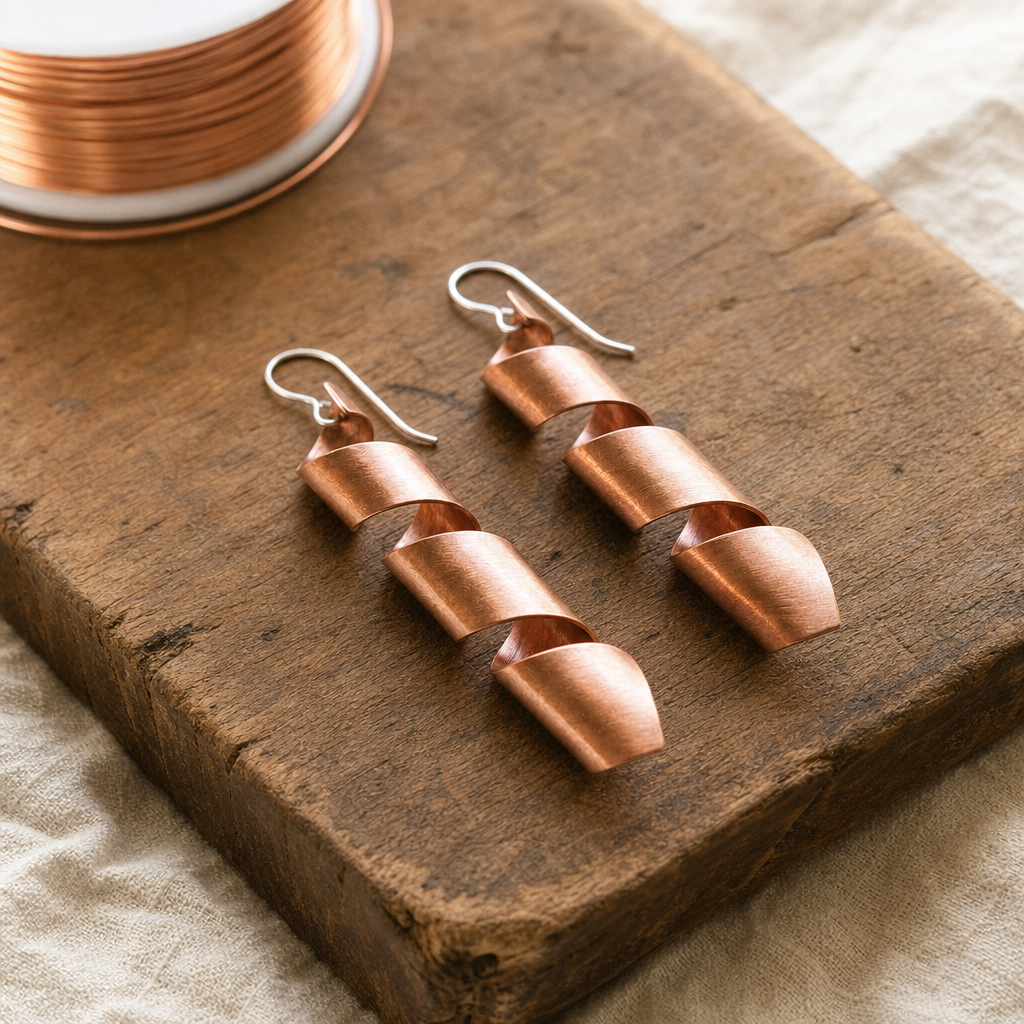 Copper Drop Earrings with 99.9% Pure Copper Segmented Tube Design — Handmade Artisan Jewelry — main image