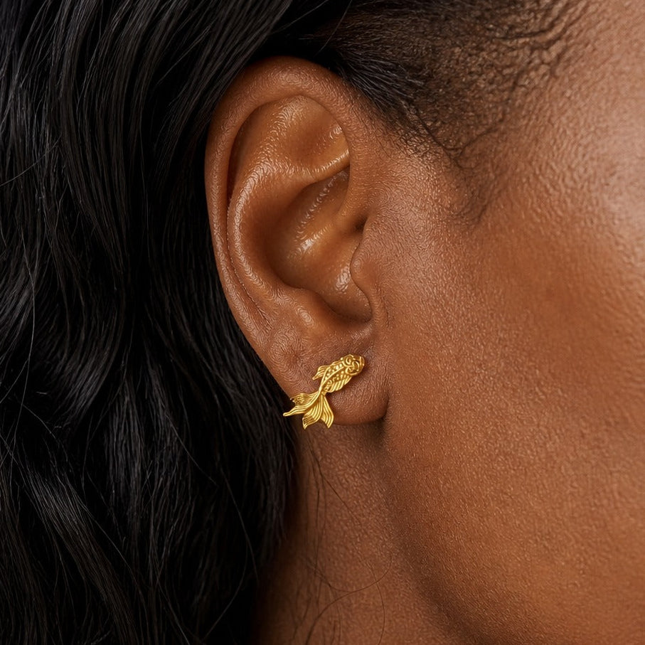 Koi Fish Stud Earrings with Gold-Tone Finish and Nickel-Free Posts — main image