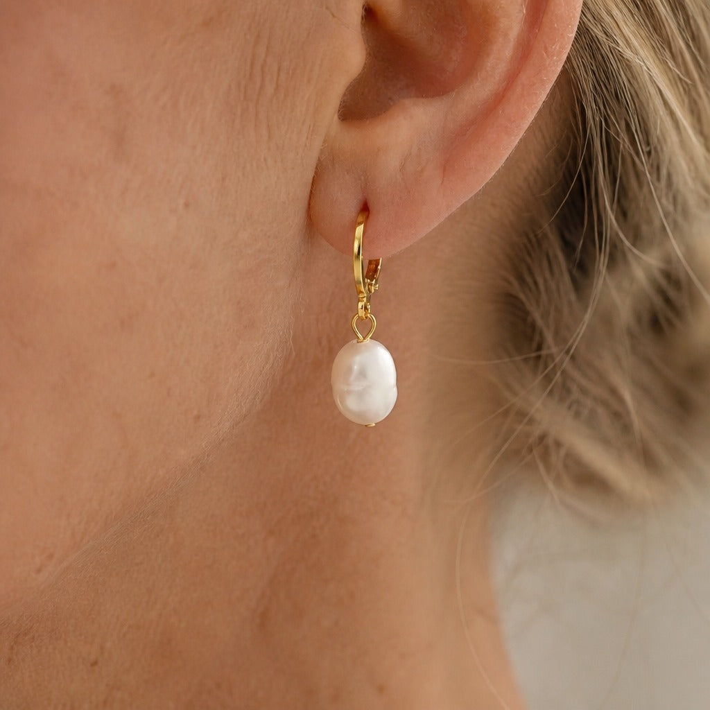 Baroque Pearl Drop Earrings with Gold-Tone Lever-Back Closure — main image