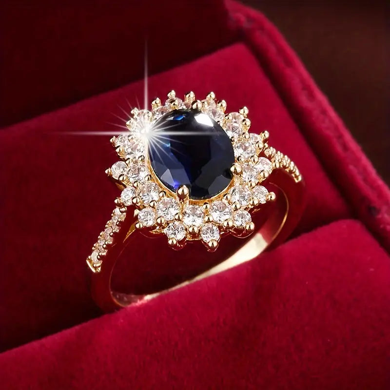 Oval Sapphire Halo Cocktail Ring with Stone-Set Band — main image