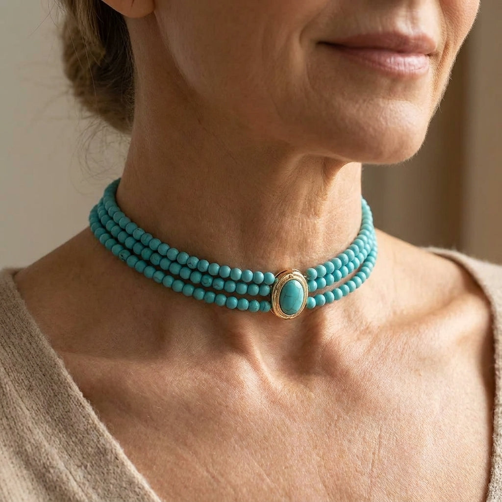 elegant vintage turquoise beaded necklace — lifestyle