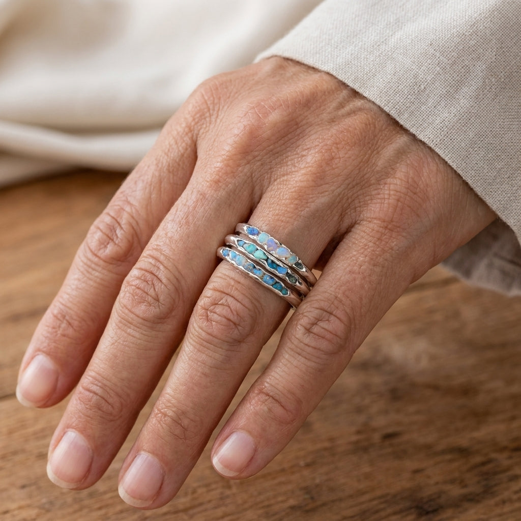 elite layered blue silver ring — lifestyle