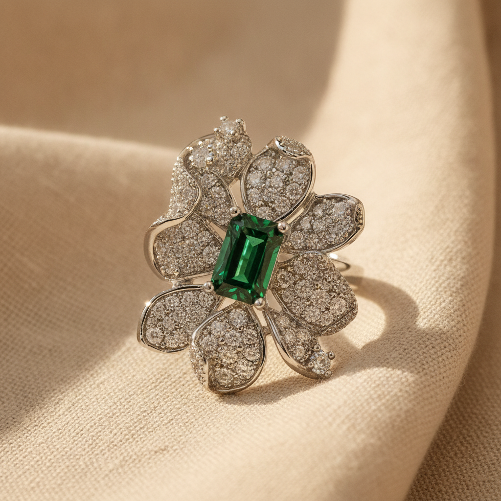 emerald flower ring — studio