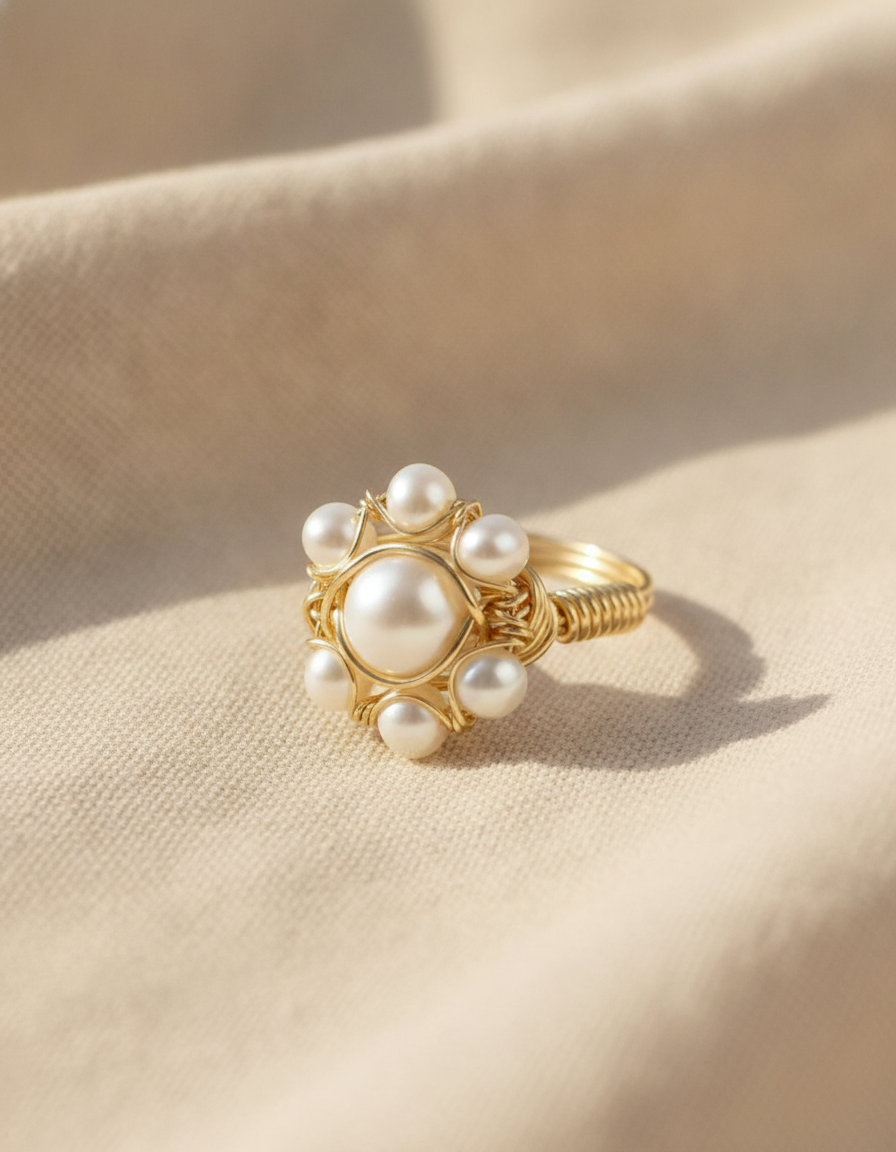 entry lux inlaid pearl exquisite ring - AI-generated studio image