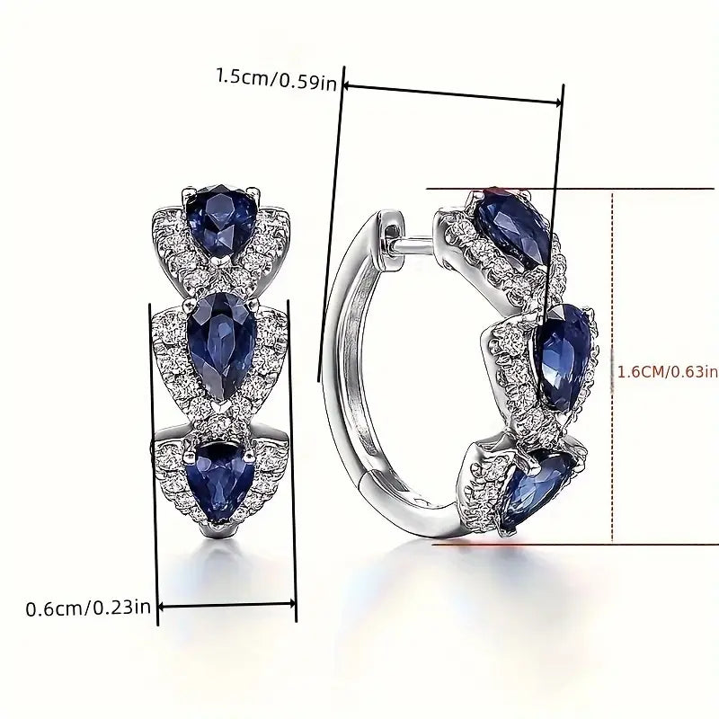 Pear-Shaped Sapphire Hoop Earrings with Tiered Halo Design — view 5