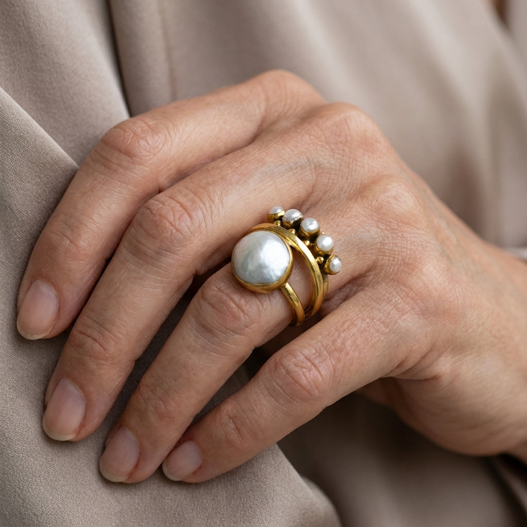 fashion bohemian style pearl ring ladies daily casual party holiday band ring anniversary commemorative ring gift — lifestyle