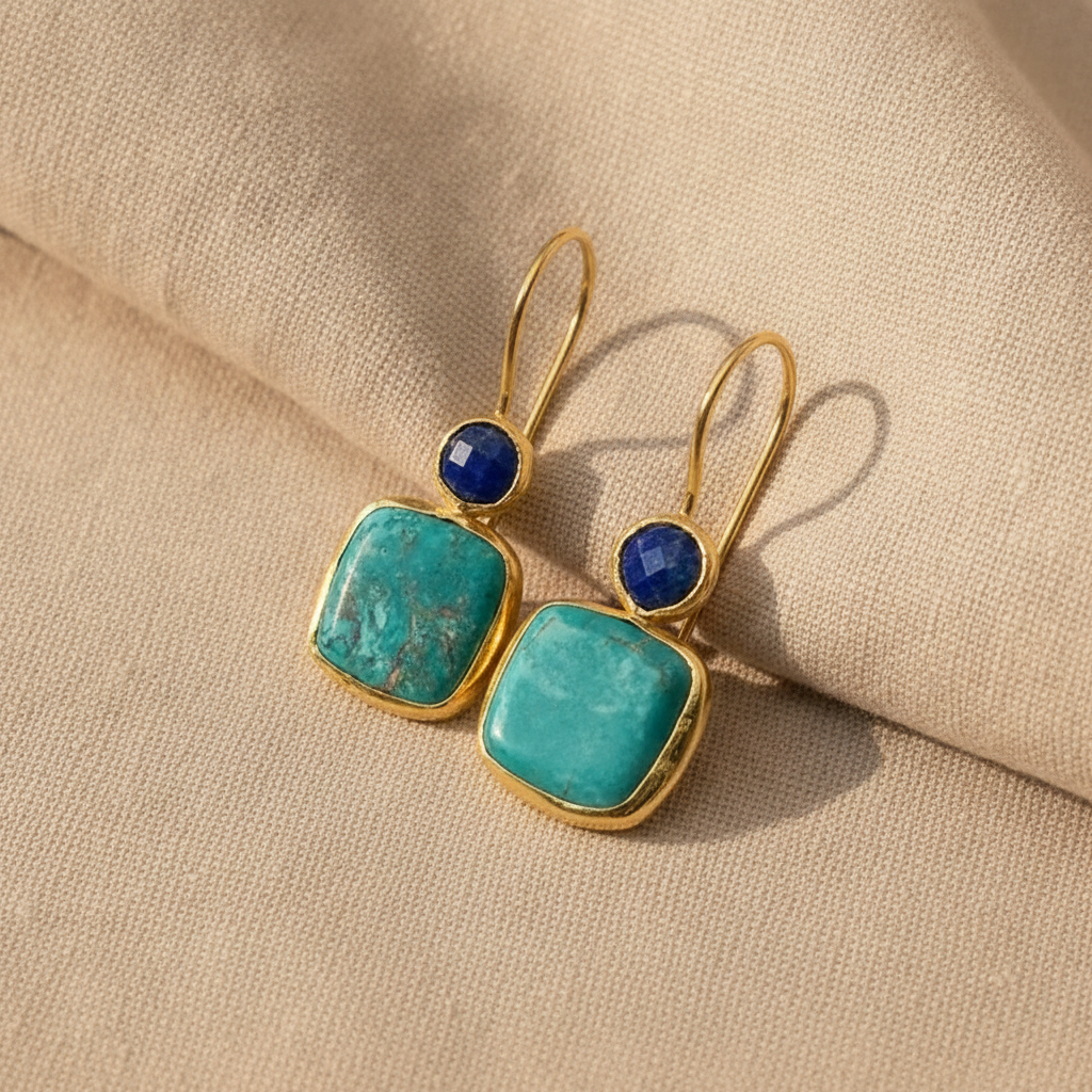 fashionable square inlaid turquoise earrings — studio