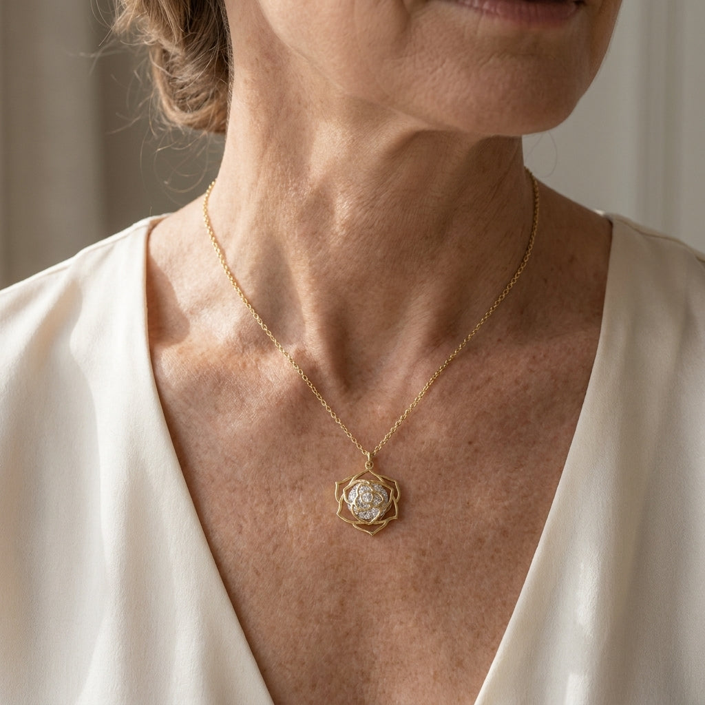 floral rose charm necklace — lifestyle