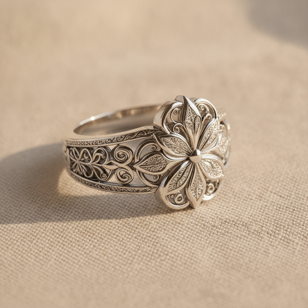 french hollow court ring small flower index finger ring fashion lady — studio