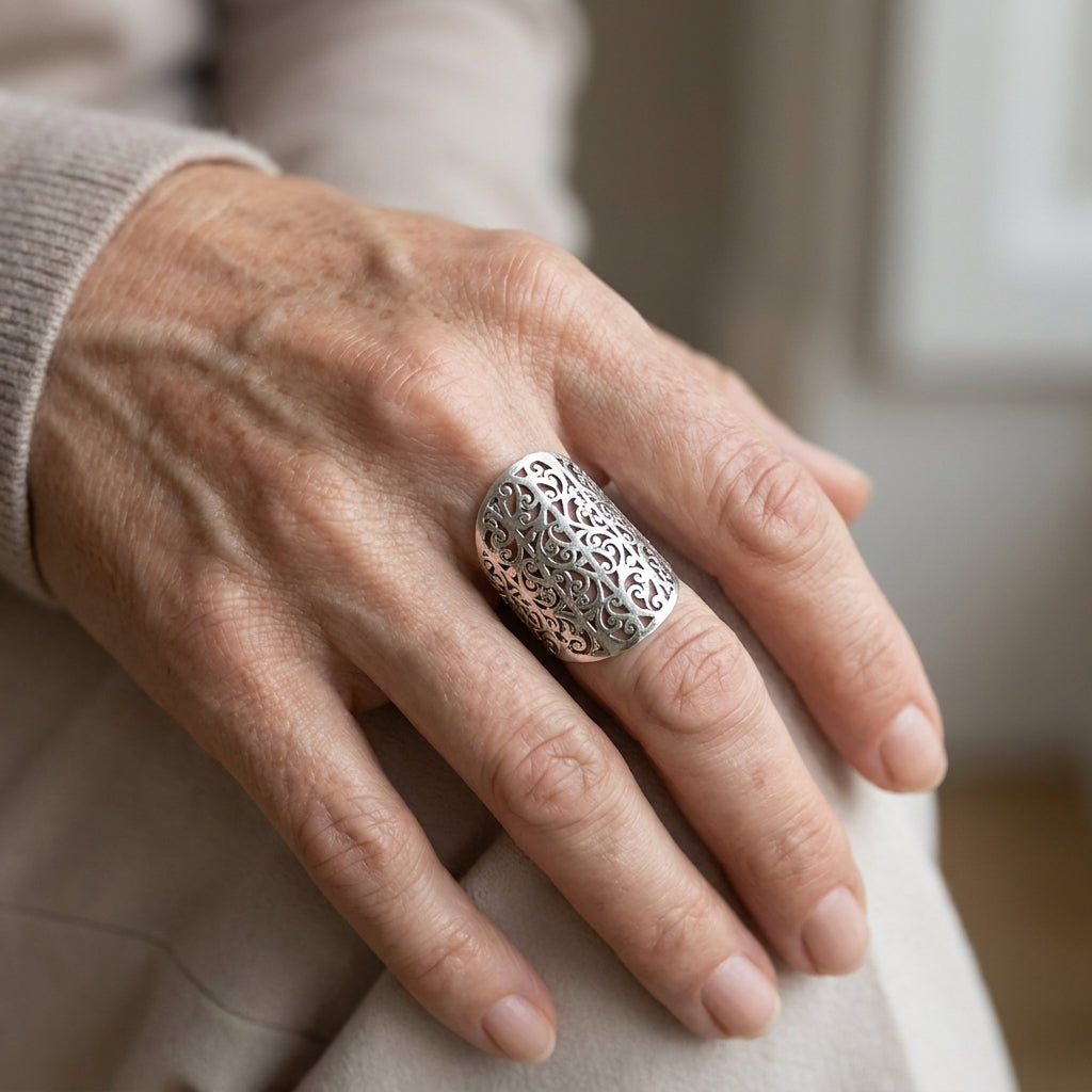 full finger statement sterling silver ring asr0154 — lifestyle