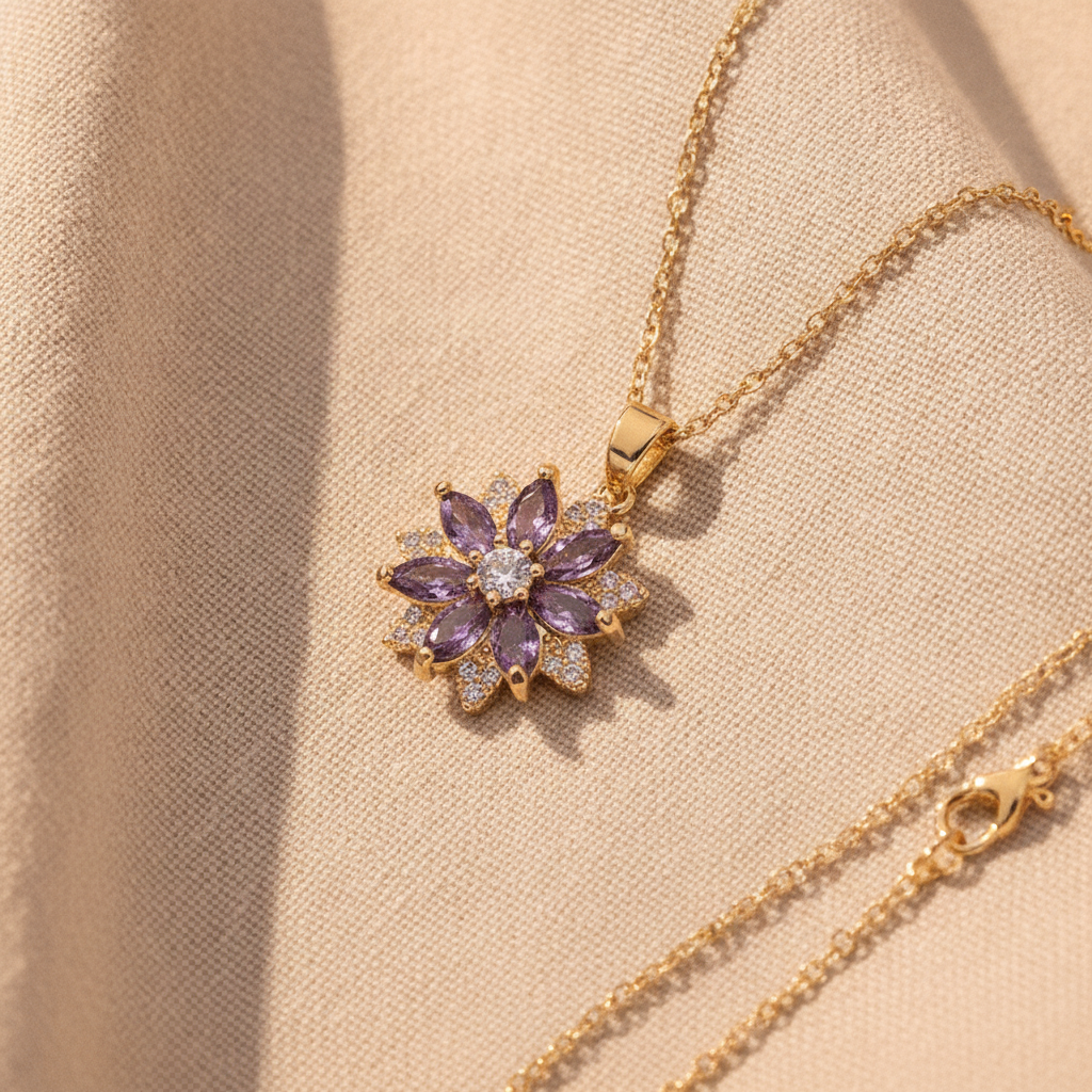 gemstone flower charm necklace — studio