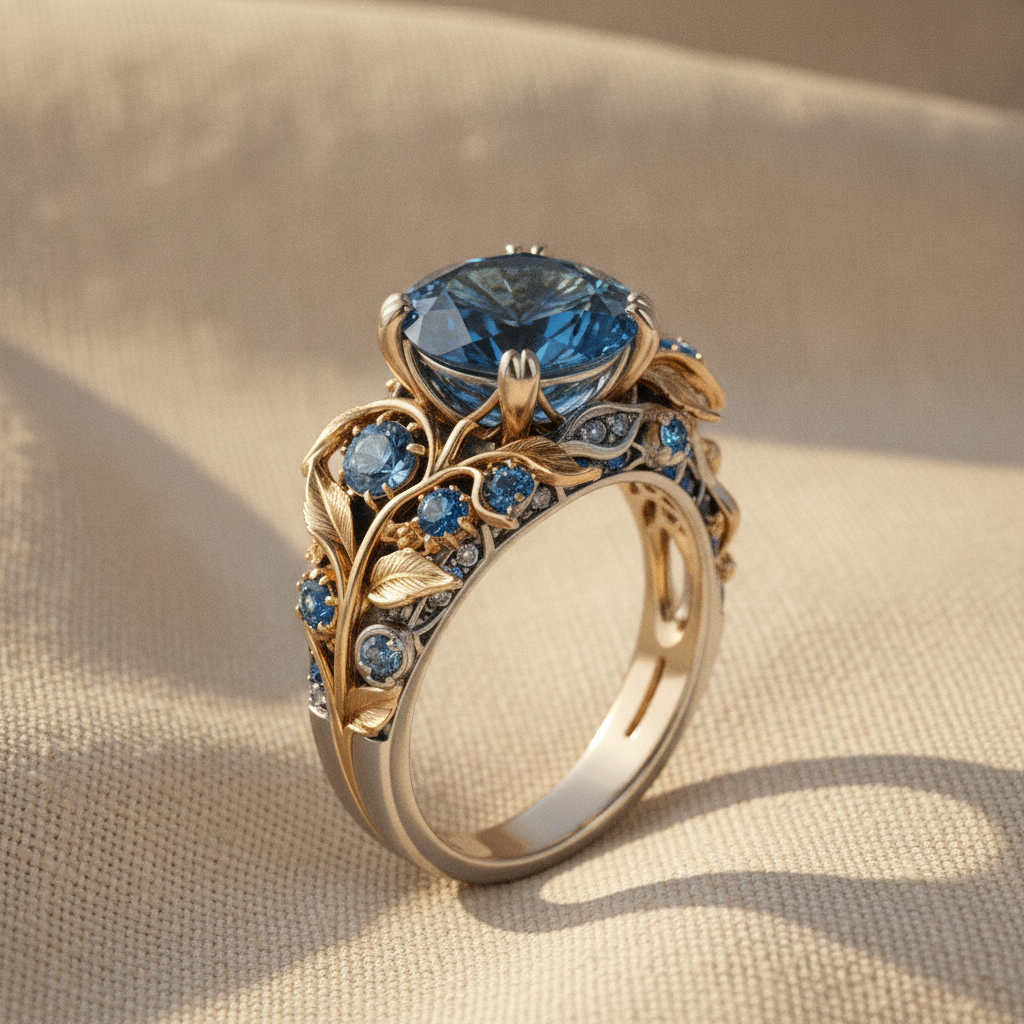 gold blue topaz vintage ring — studio