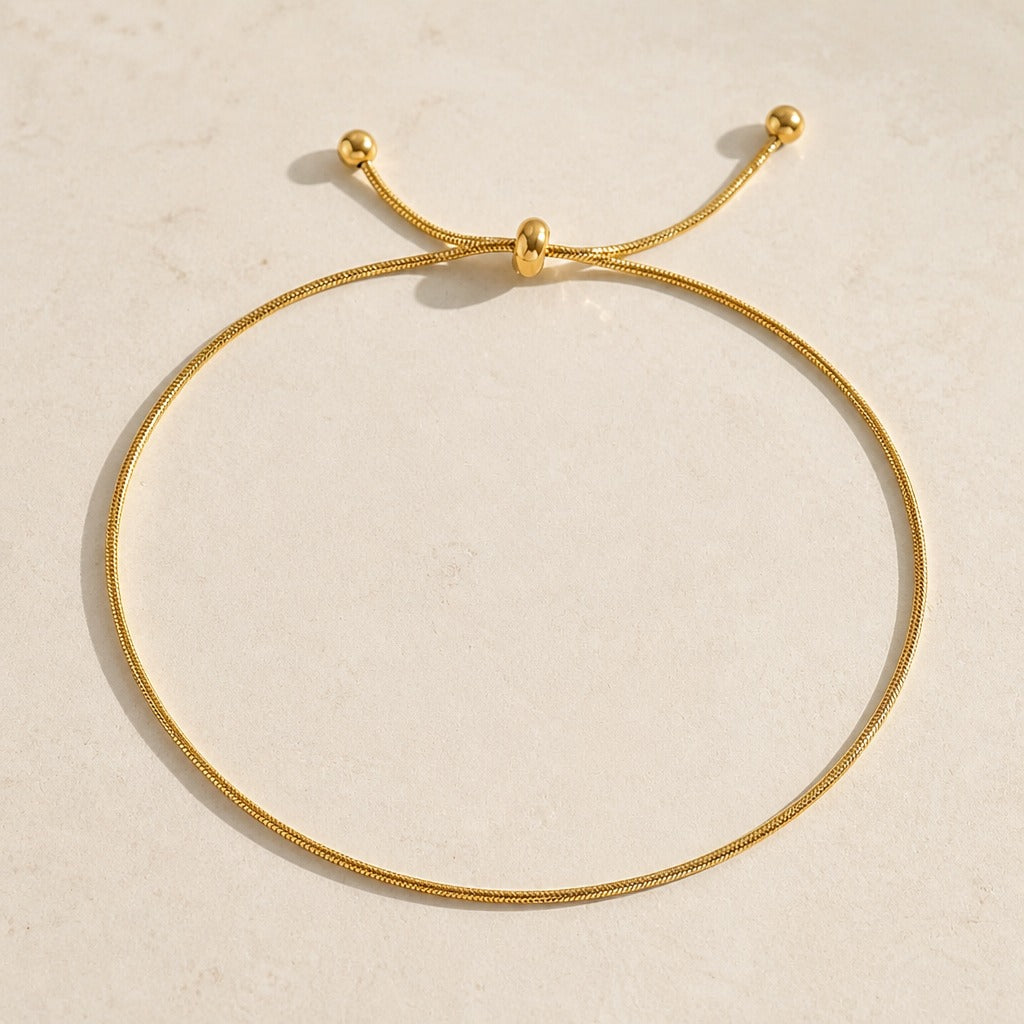 Minimalist Gold Chain Anklet with Adjustable Sliding Knot Closure — view 2