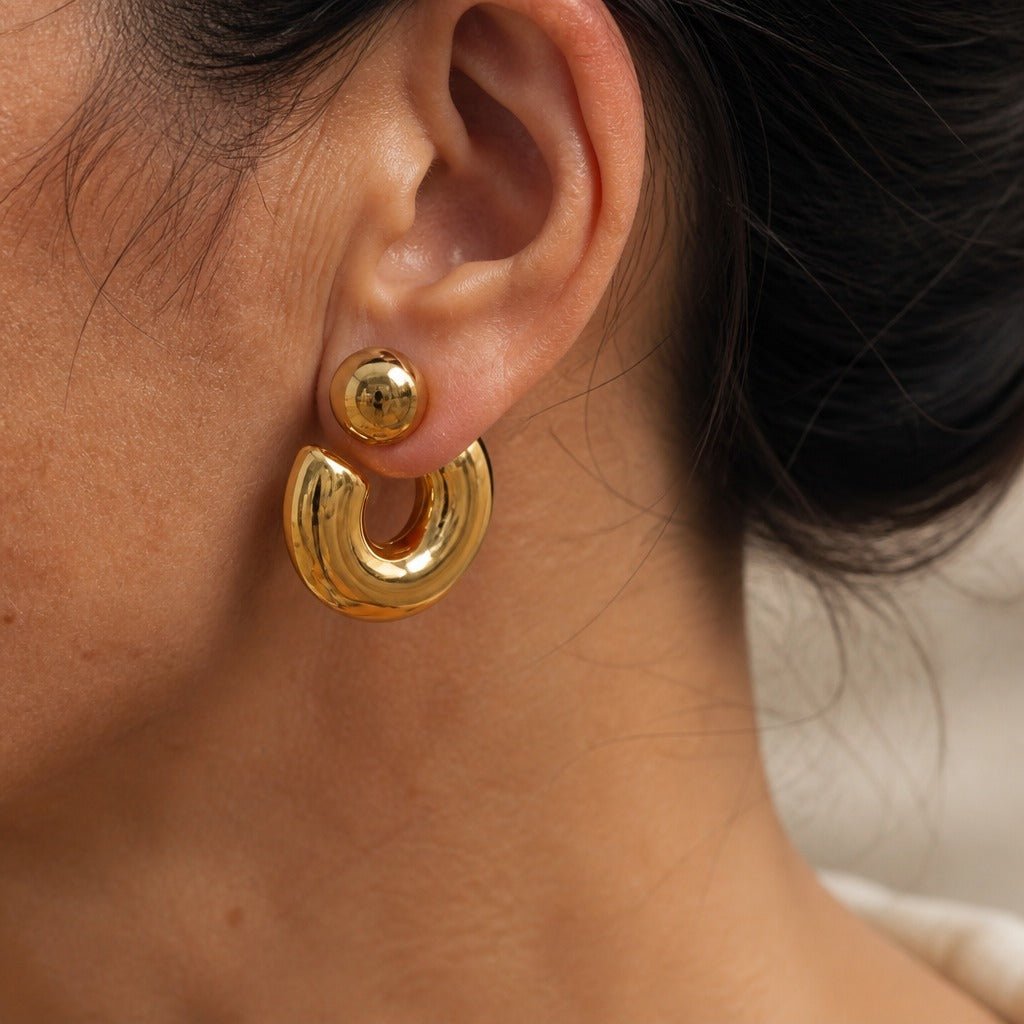 Baroque Curve Gold Hoop Earrings with Ball Post — main image