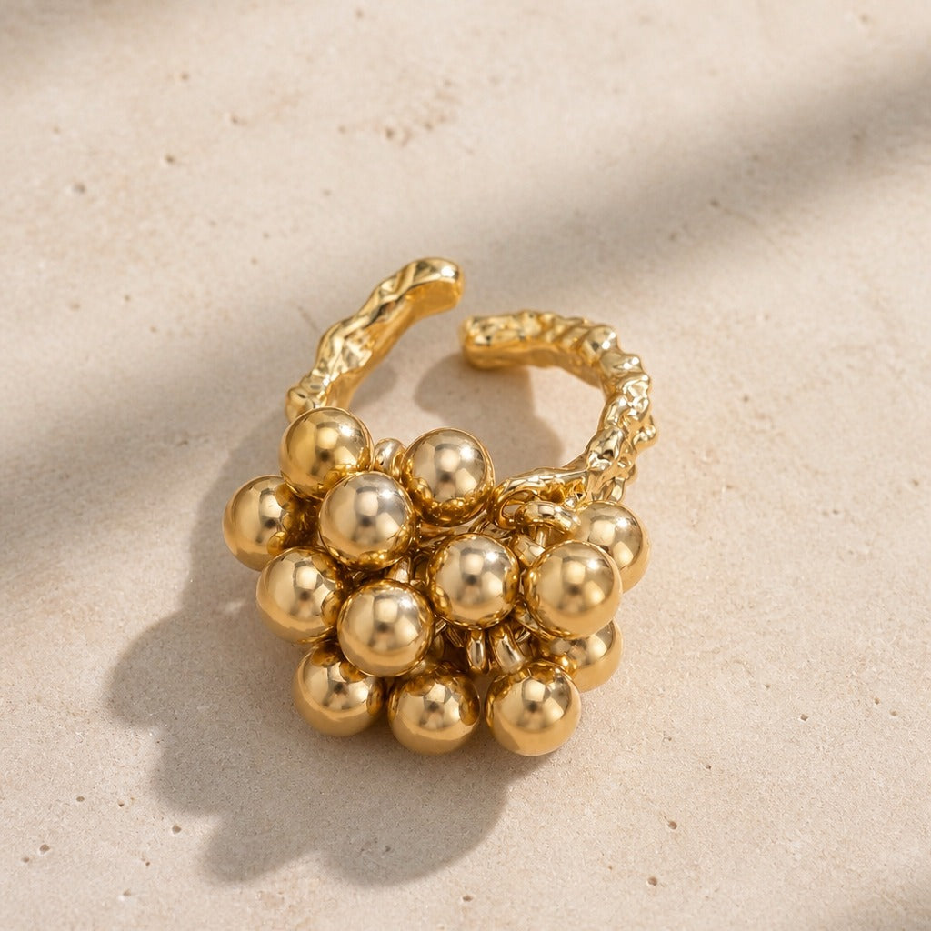 Gold-Tone Bead Cluster Statement Ring with Baroque Vintage Band — view 2