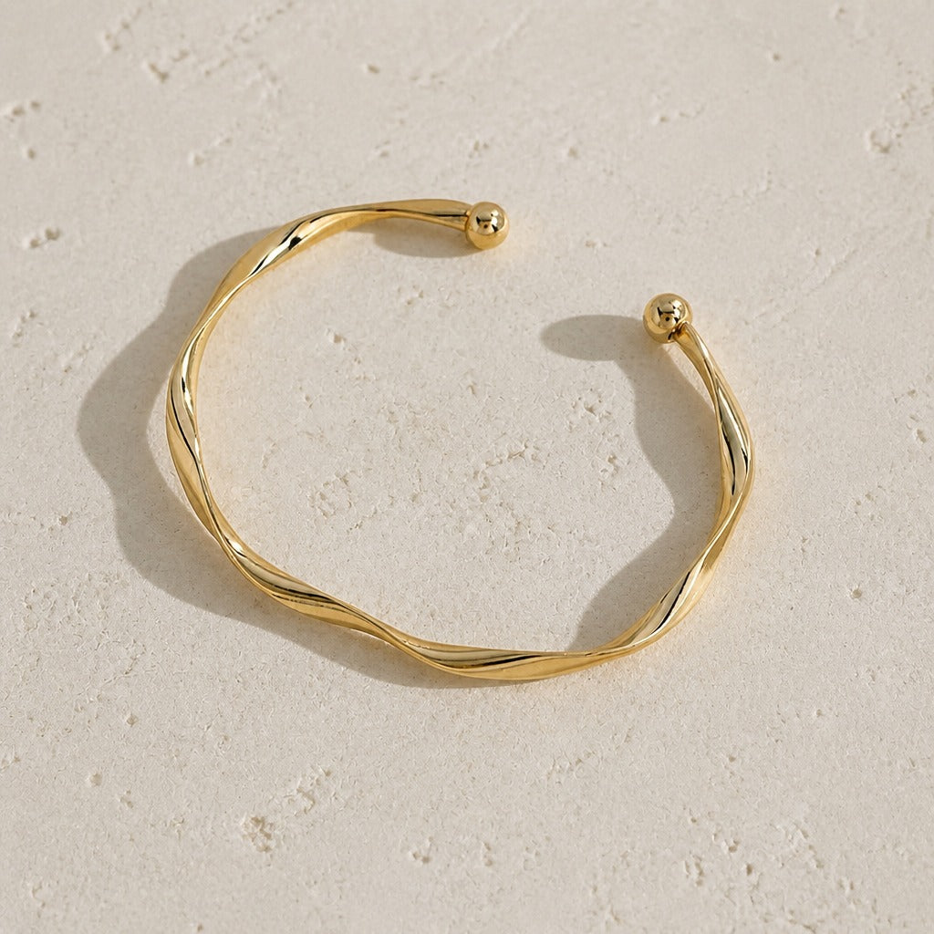 Twisted Open Cuff Bracelet with Ball Ends, Silver or Gold Tone — view 2