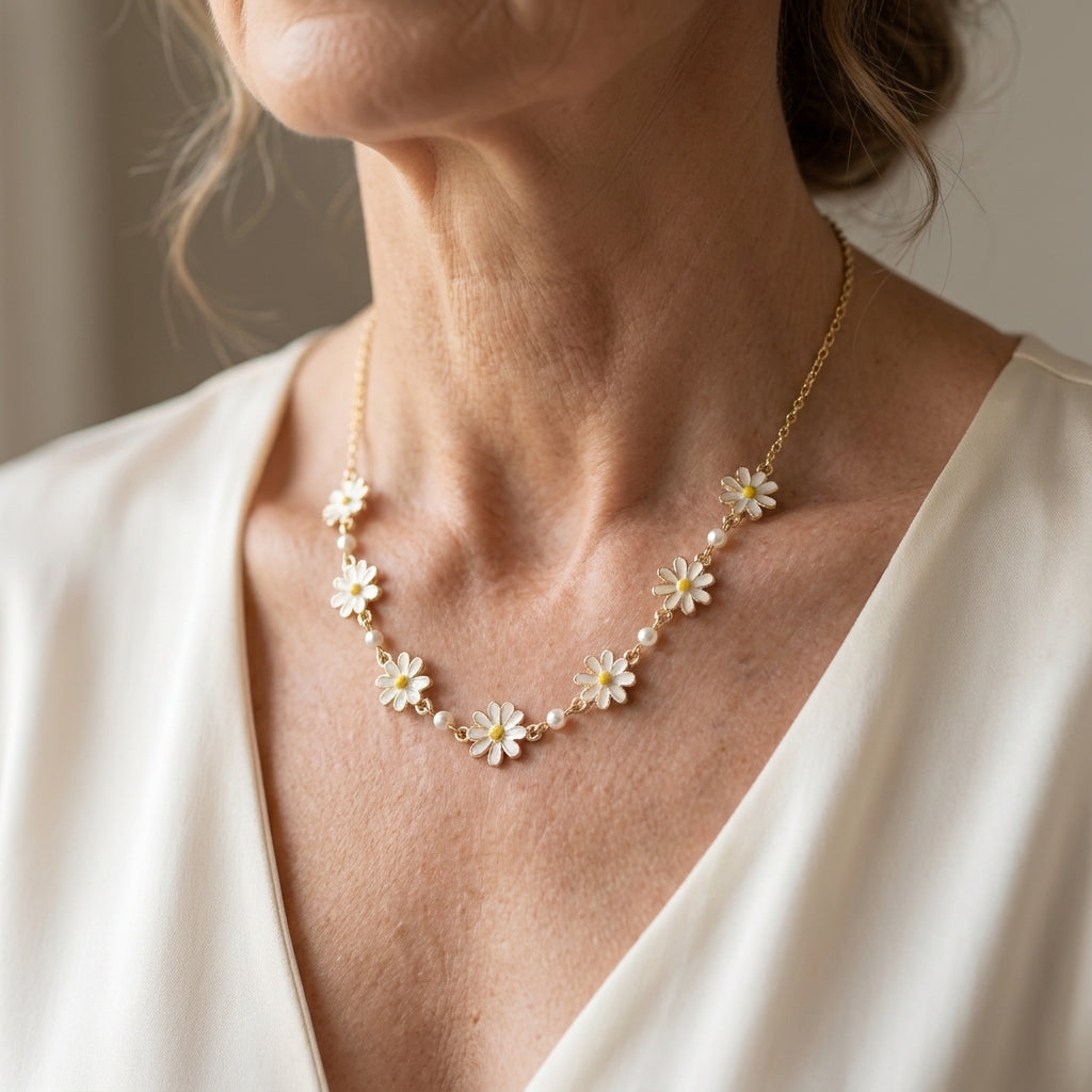golden daisy necklace — lifestyle