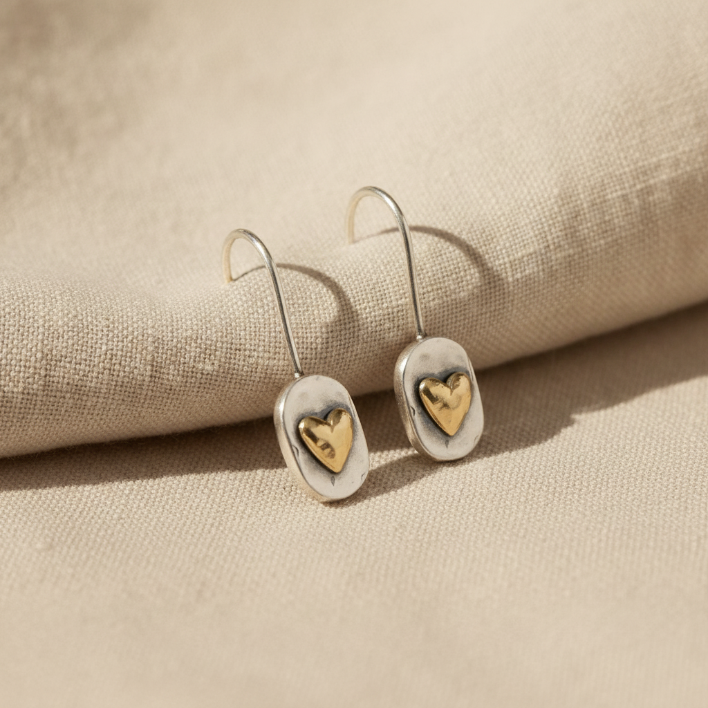 goldene herz ohrringe in vintage silber — studio