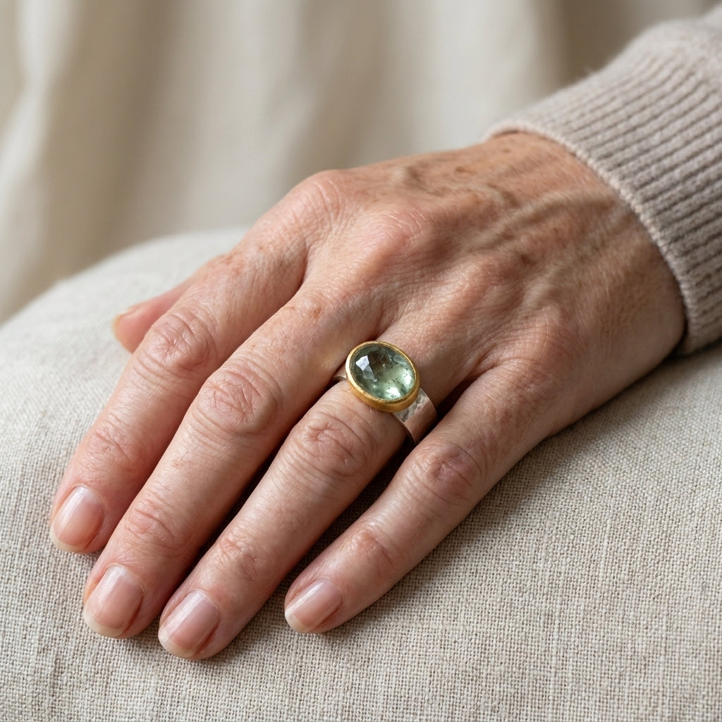 gruner ring mit abgerundetem stein vintage — lifestyle