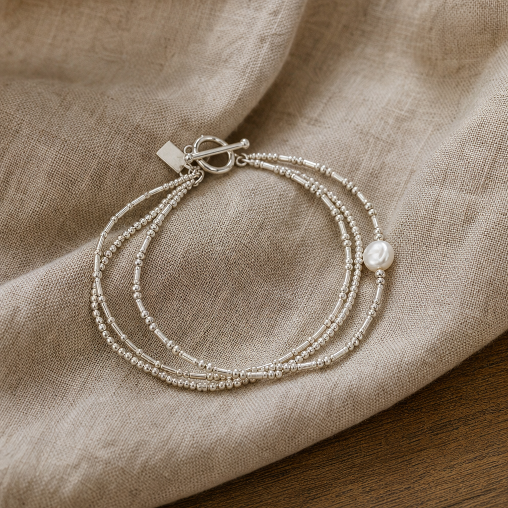 Pearl Accent Multi-Strand Bracelet with Toggle Clasp