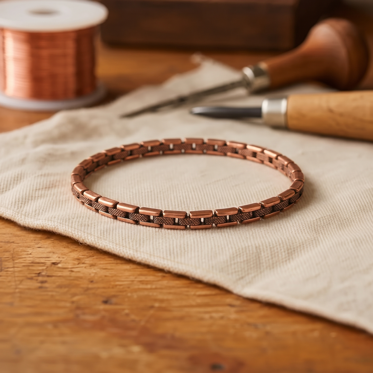 Copper Beaded Anklet, Adjustable, Hand-Shaped Beads — Pure Copper Jewelry