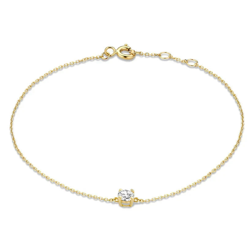 Round Moissanite Solitaire Bracelet with Cable Link Chain — view 2