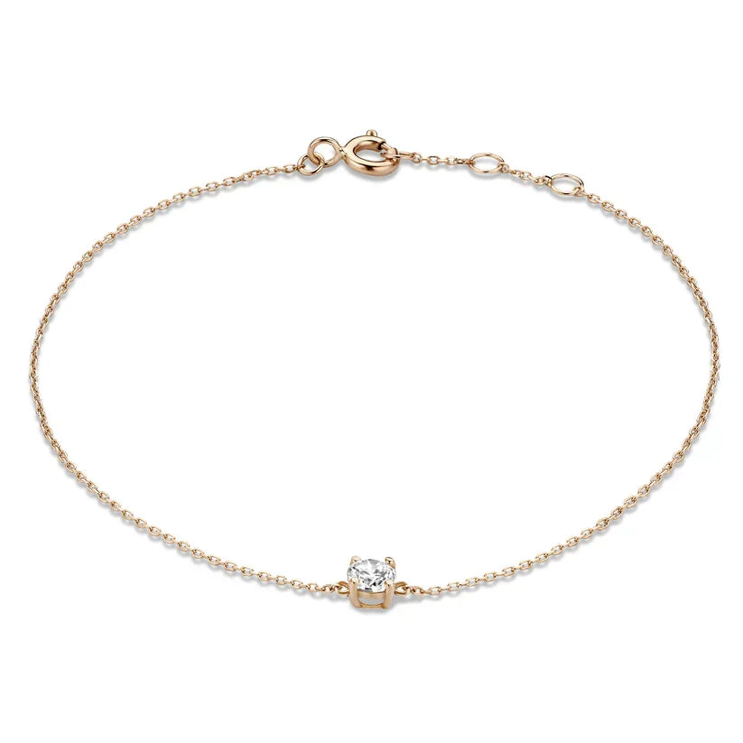 Round Moissanite Solitaire Bracelet with Cable Link Chain — view 3