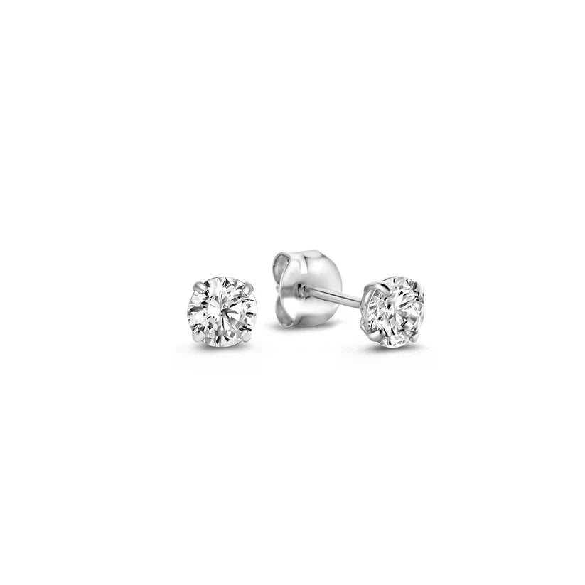 Round Clear Stone Stud Earrings in Gold, White Gold or Rose Gold — view 3