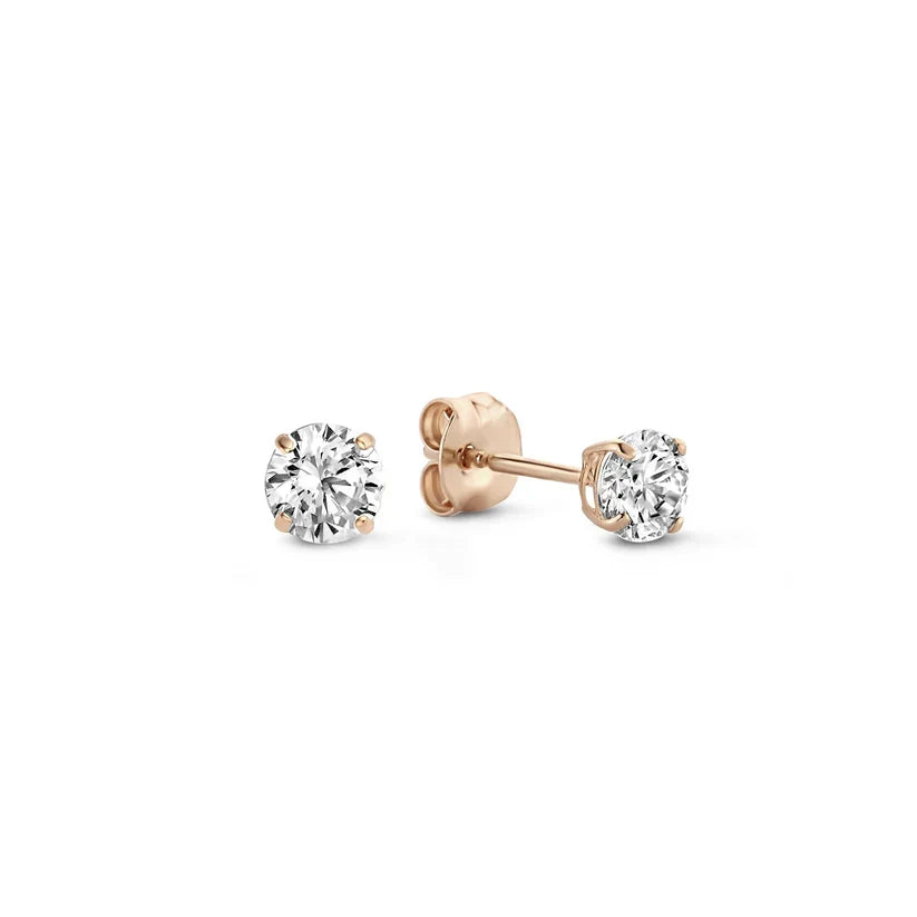 Round Clear Stone Stud Earrings in Gold, White Gold or Rose Gold — view 4