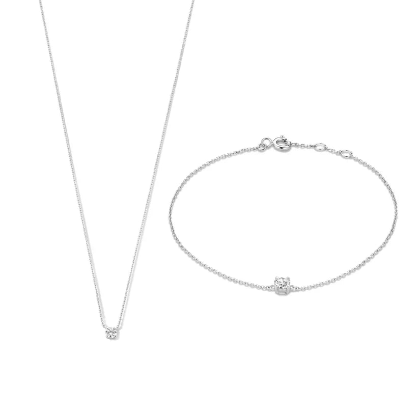 Round Moissanite Necklace & Bracelet Set with Cable Chain — main image