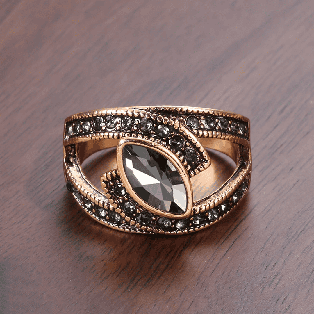 Marquise Black Crystal Ring with Rose-Gold Tone Filigree Band — main image