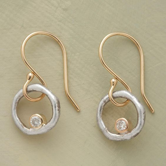 Open Circle Zirconia Drop Earrings in Two-Tone Rose Gold and Silver — main image